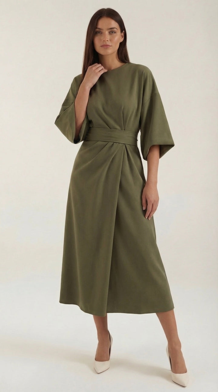 Casual yet chic: women's belted midi wrap dress