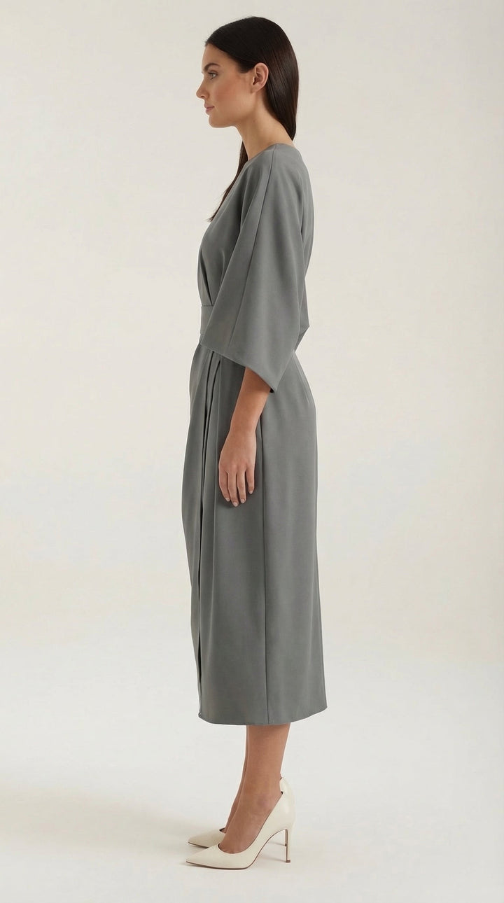 Fashionable wrap midi dress with a bold belted accent