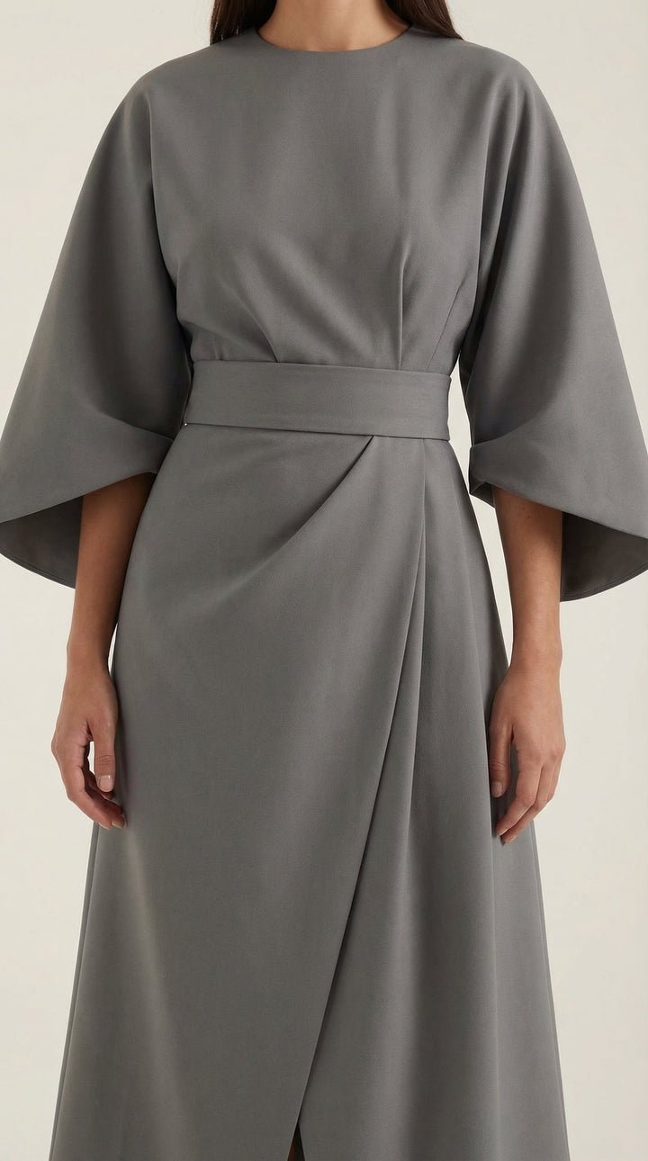 Women's formal dress: belted midi with sophisticated style