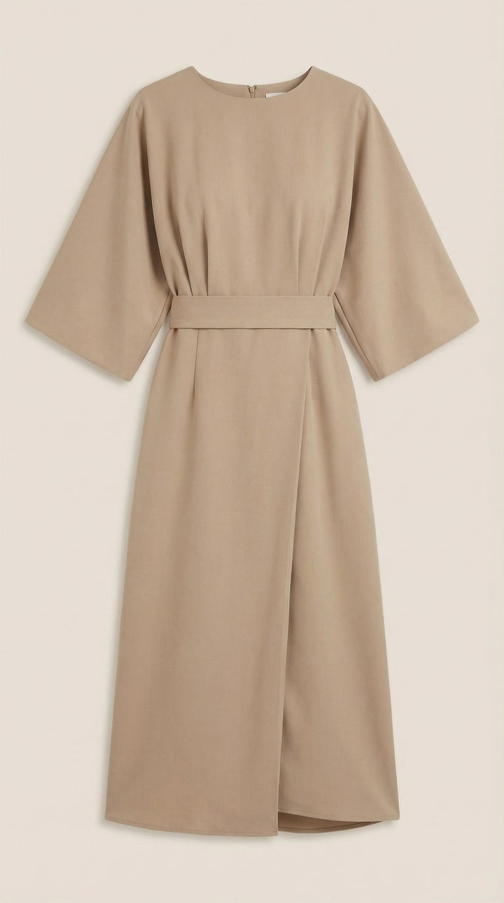 Versatile belted wrap dress for casual or formal occasions