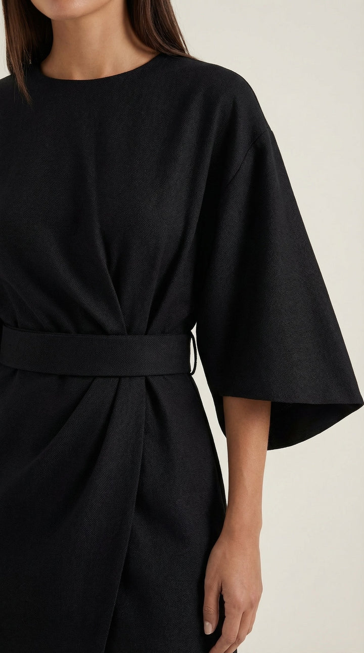 Chic belted midi dress, a must-have for your wardrobe
