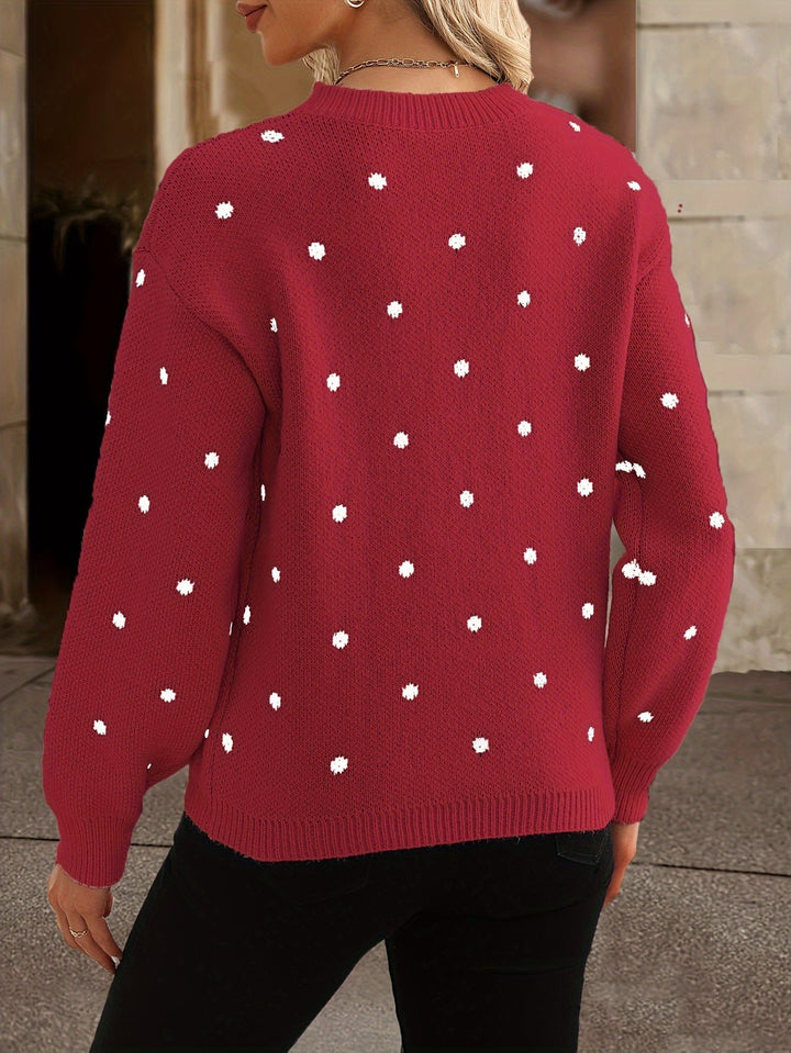 Zara inspired women's polka dot knit sweater, ideal for casual daywear.