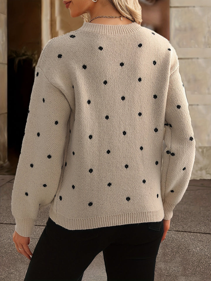 Cozy and chic women's long sleeve polka dot sweater for cold weather.