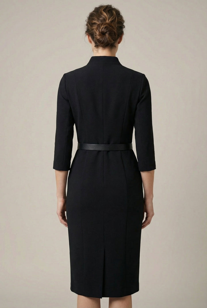 Versatile women's midi dress with tailored fit & belt. Perfect for office, evening, or classic fashion.