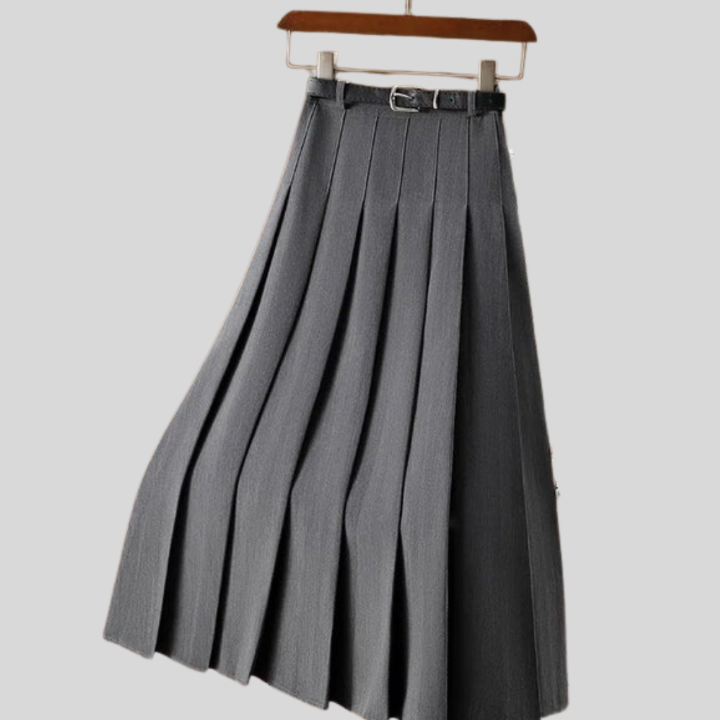 Stylish grey women's casual mid-length skirt with relaxed fit, perfect for versatile spring & summer outfits.