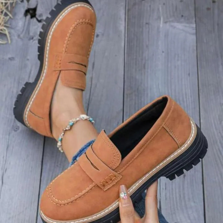 Comfortable slip-on women's chunky platform loafers, perfect for stylish versatile everyday wear.