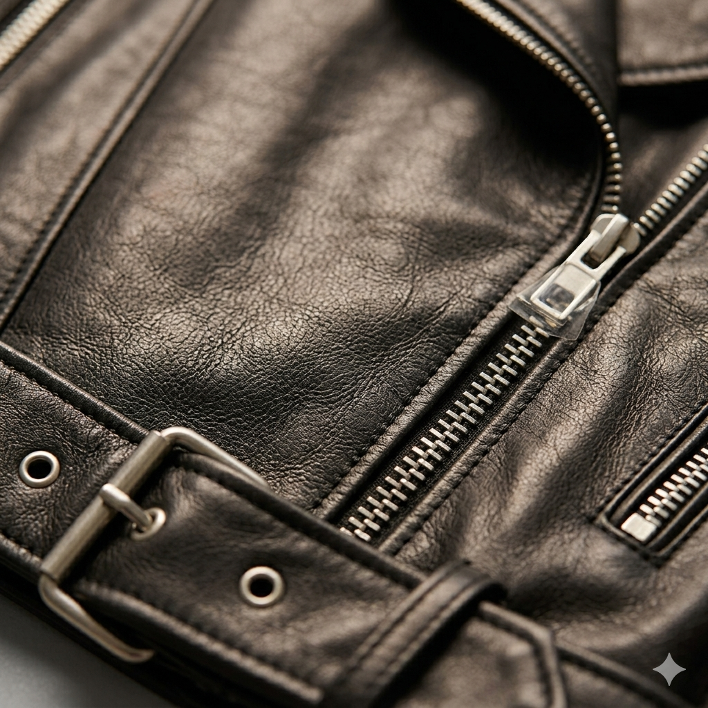 Stylish woman wearing a lightweight faux leather biker jacket, perfect for modern fashion.