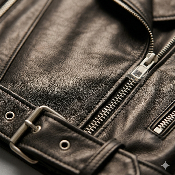 Stylish woman wearing a lightweight faux leather biker jacket, perfect for modern fashion.