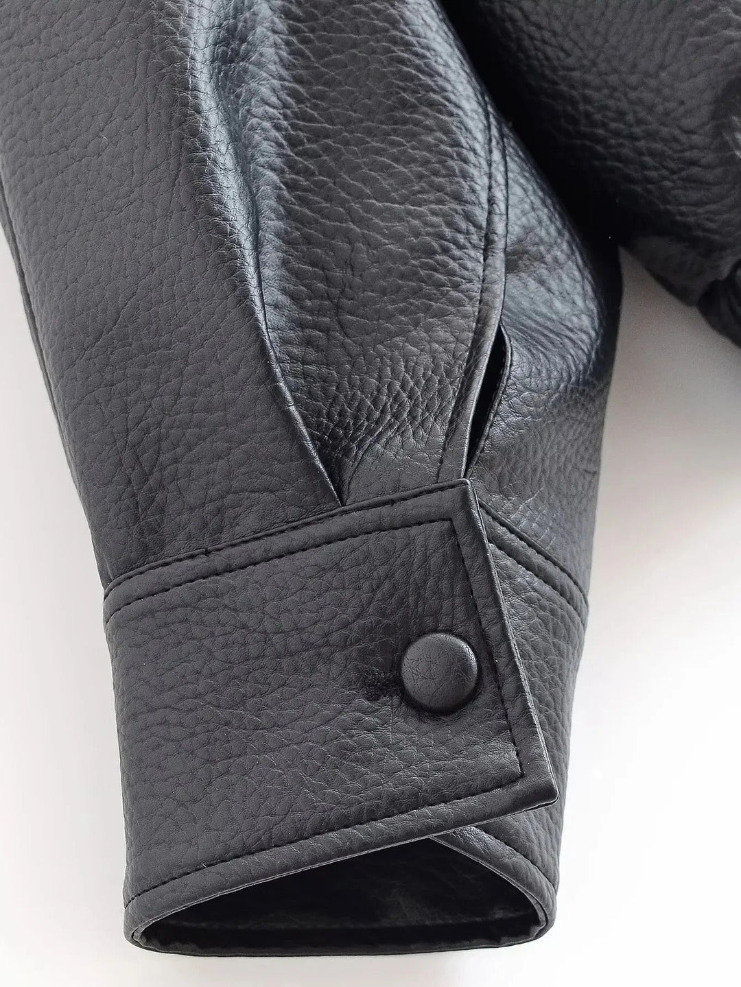 Premium women's black leather high neck jacket, offering sleek modern fashion and quality outerwear.