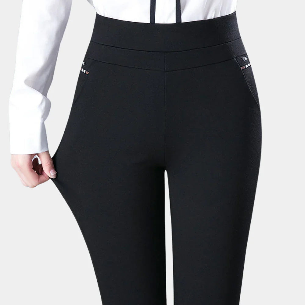 New arrival: Women's black high-waisted trousers with comfortable stretch fabric.