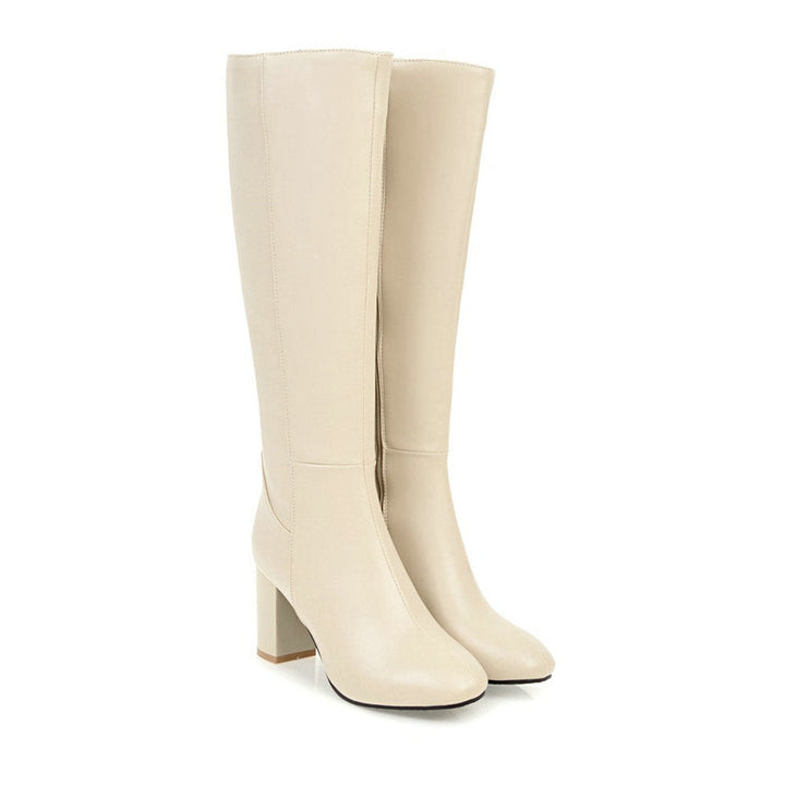 Elegant tall fashion boots for women, featuring a comfortable block heel and side zip.