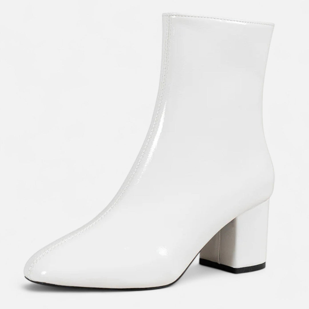Women's black leather ankle boots with a comfortable block heel