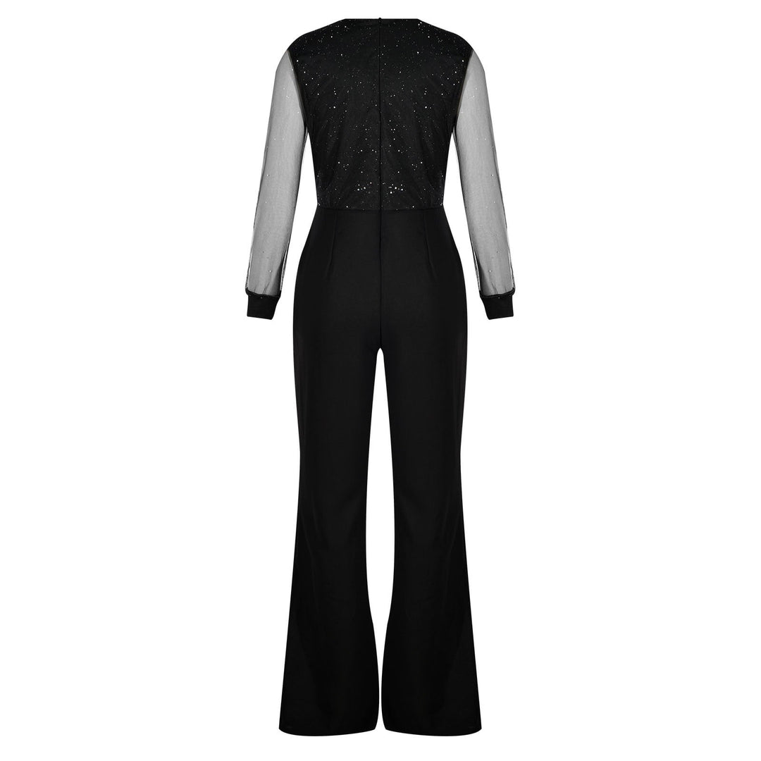 Stylish women's black long sleeve wide leg jumpsuit, ideal for a modern versatile look.