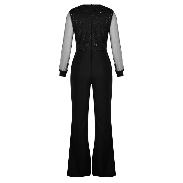 Stylish women's black long sleeve wide leg jumpsuit, ideal for a modern versatile look.
