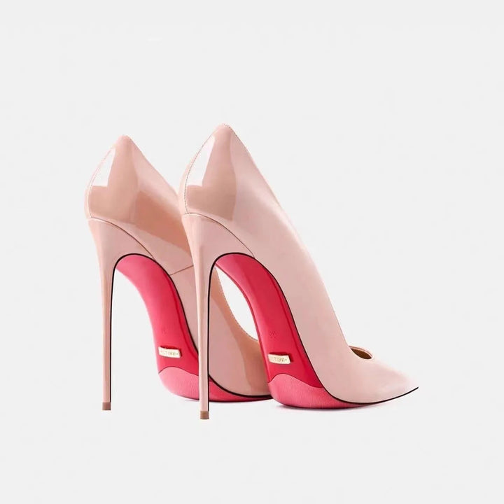 Elegant party heels: women's black patent stilettos with a sky-high 4.75 inch heel.
