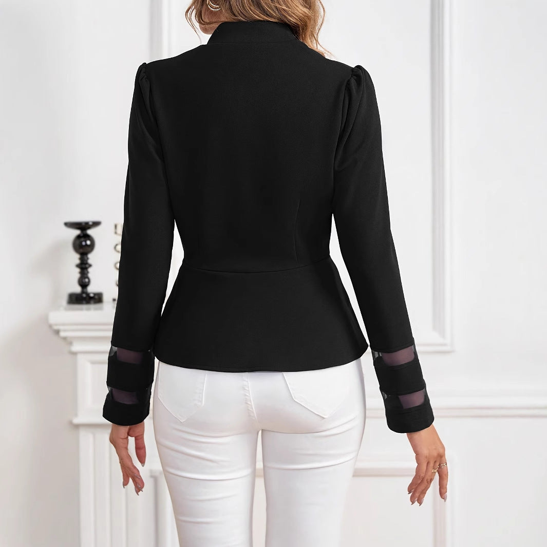 Women's professional peplum blazer, tailored for a flattering slim fit, great for spring/autumn office fashion.