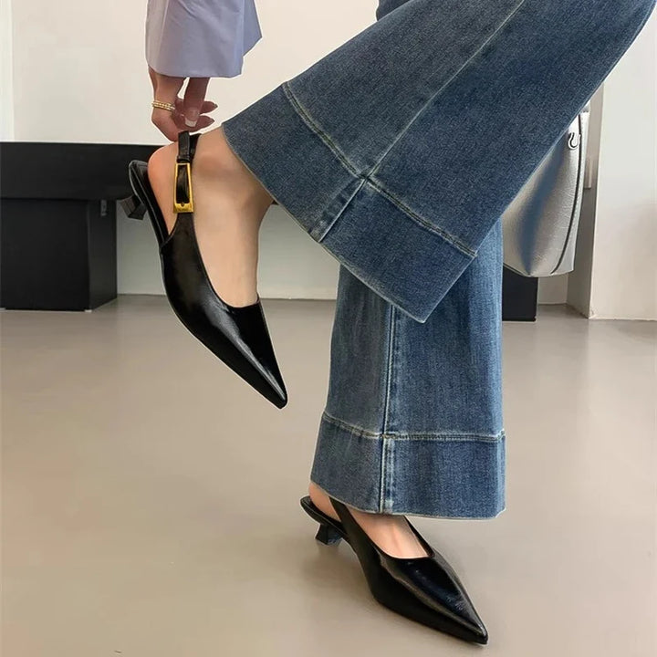 Women's classic pointed toe mules with a chic kitten heel, a sophisticated choice for any outfit.