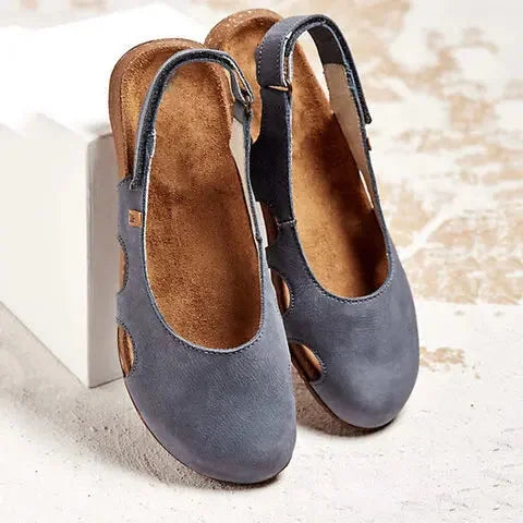 Comfortable women's blue closed-toe slingback sandals, perfect for casual summer walking & everyday style.