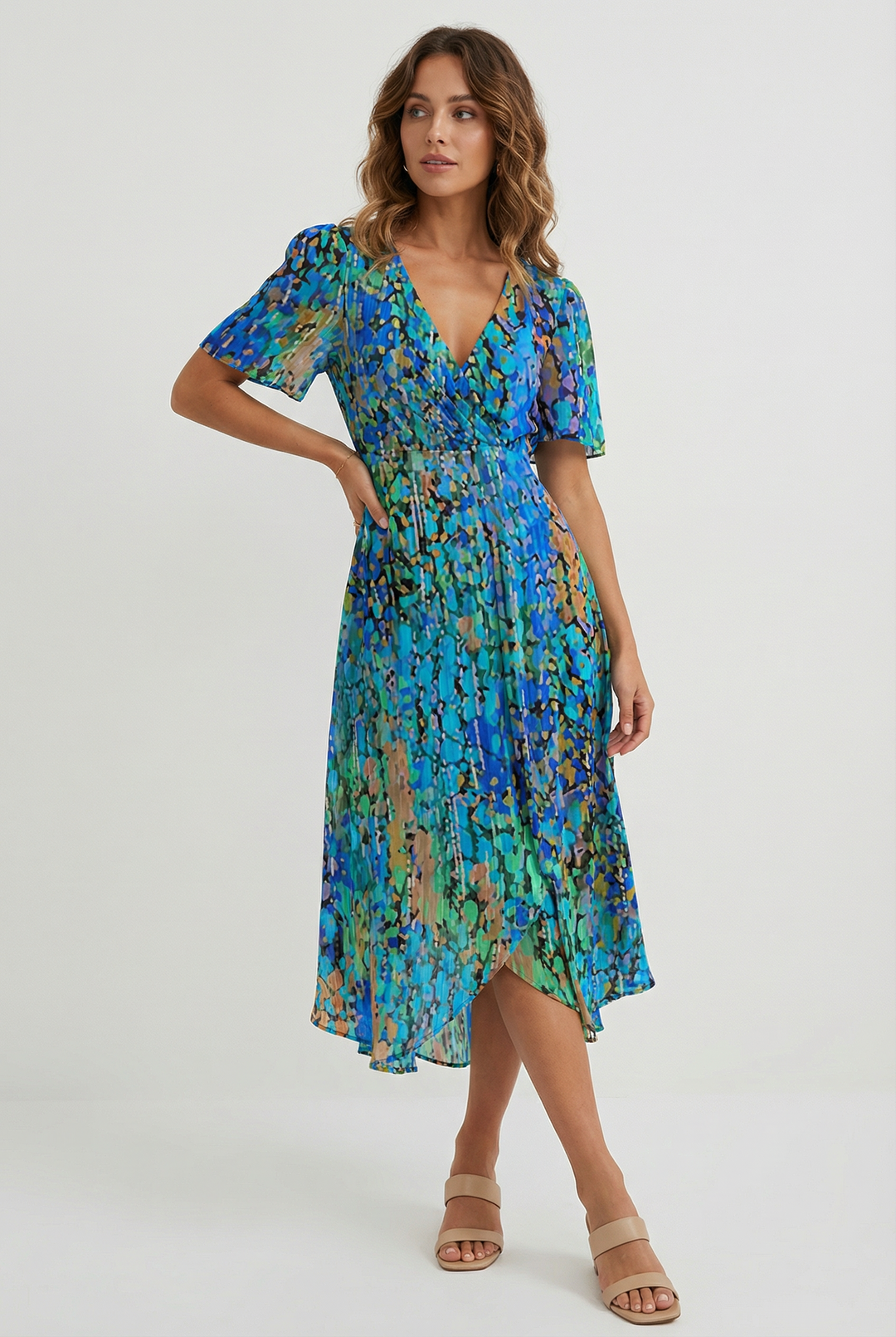 Elegant floral print midi dress for women, perfect for day to night wear.