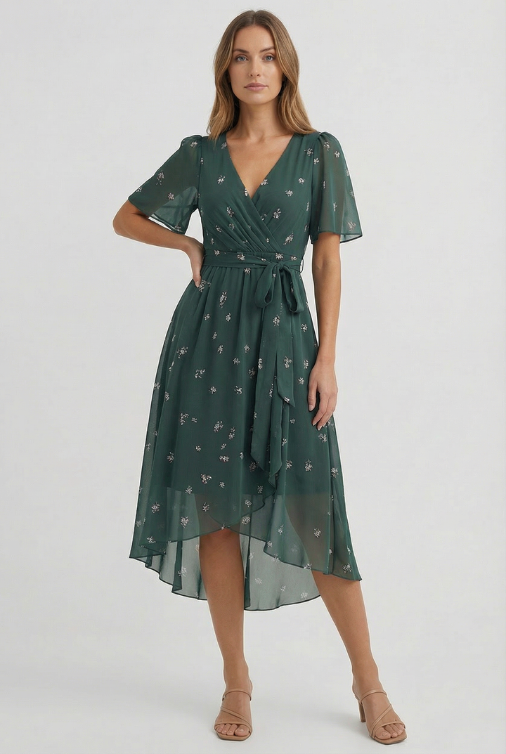 Versatile women's summer dress: a blue floral midi for casual or elegant occasions.