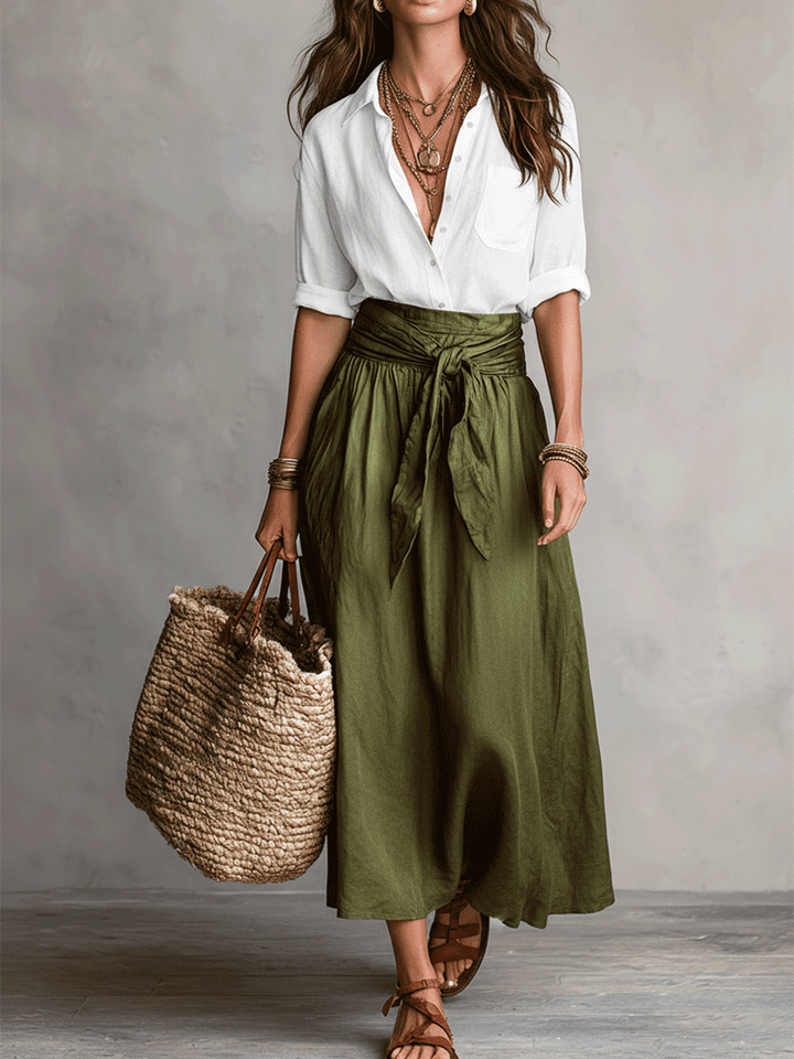 Bohemian women's flowy skirt top co-ord set. Effortless style for summer, resort, and casual wear.