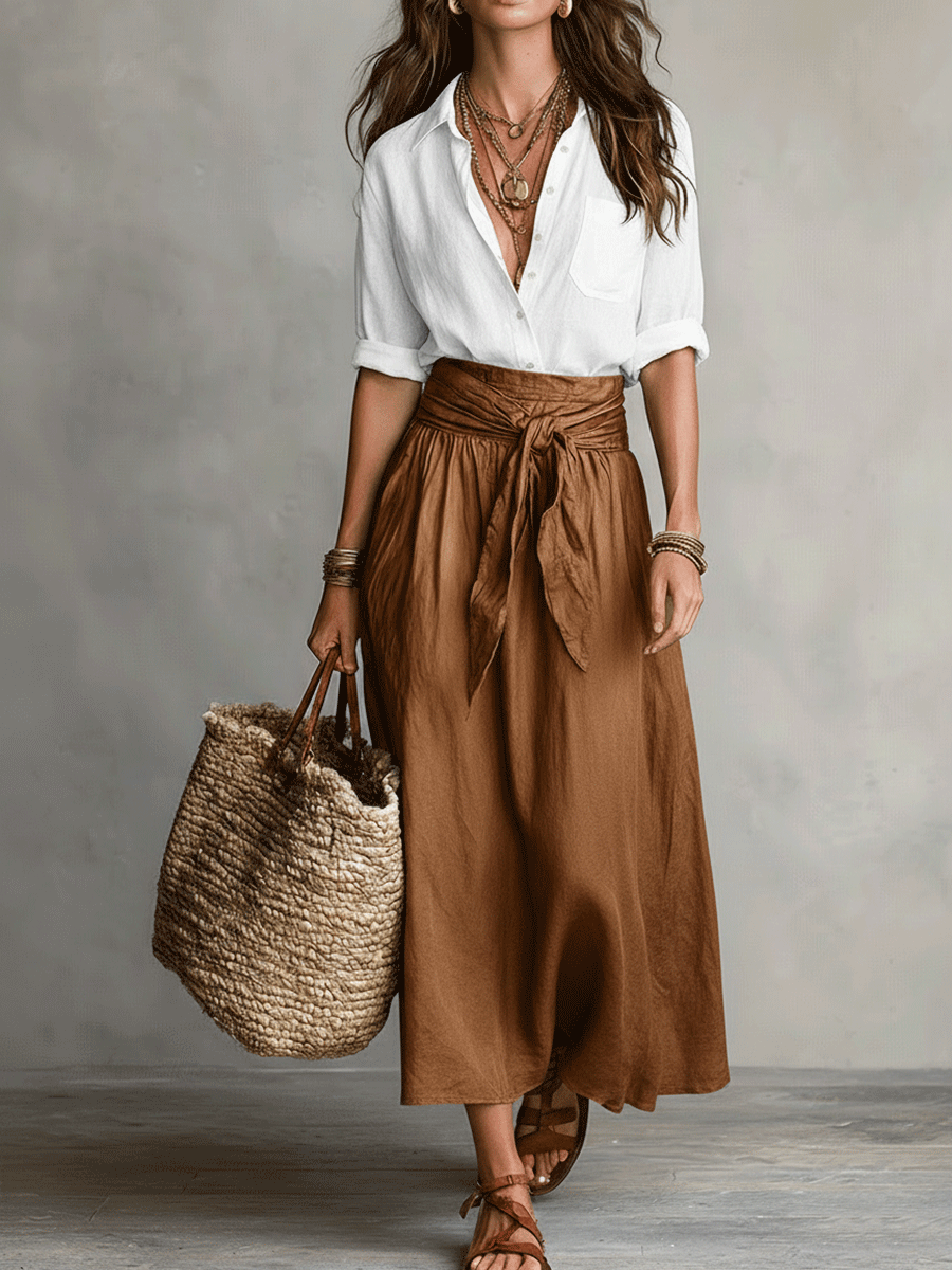 Stylish women's bohemian skirt and matching top, a flowy co-ord set for summer, holiday, or resort.