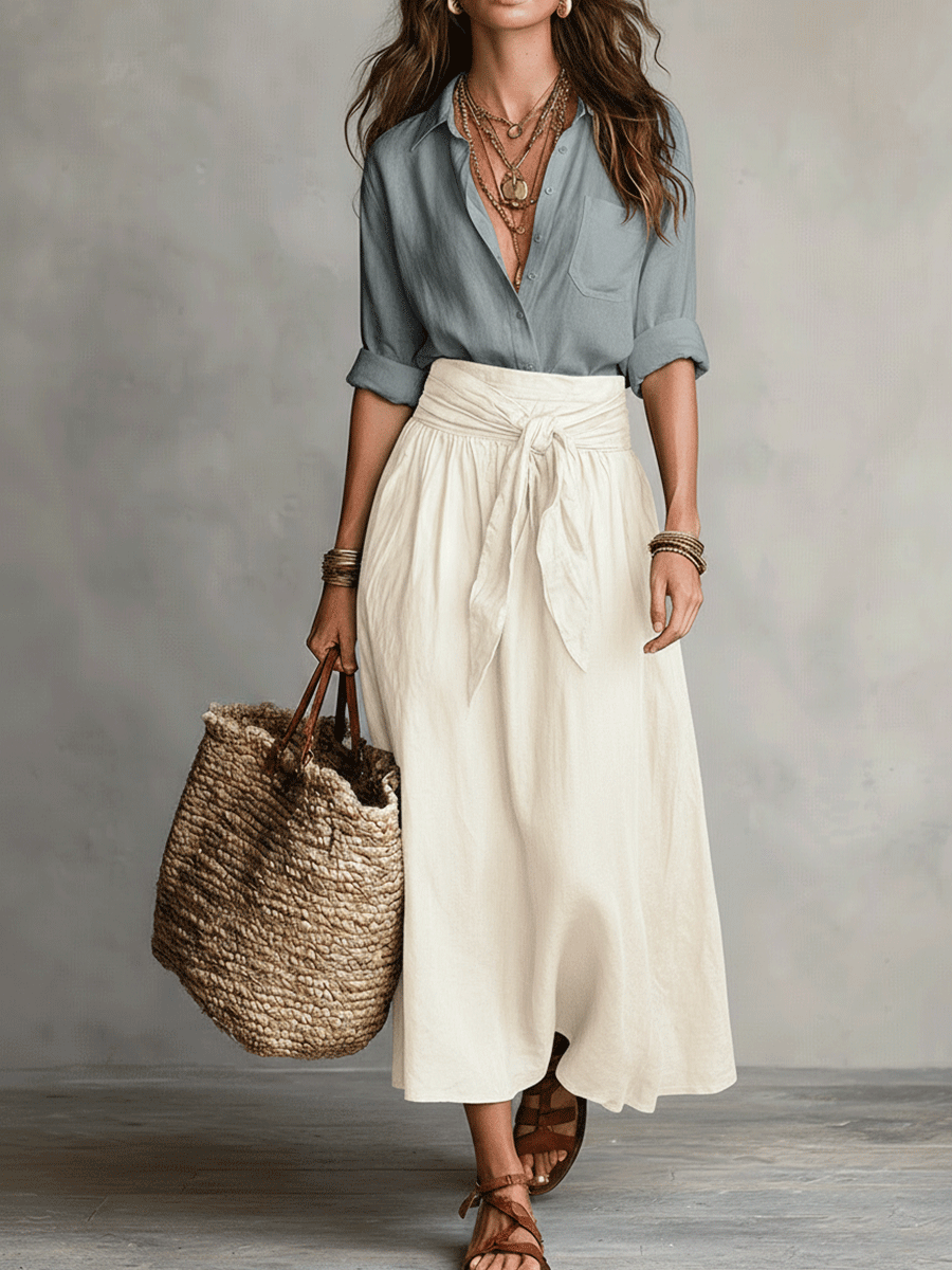 Effortless women's boho skirt top co-ord set in a flowy design, great for summer travel and casual chic.