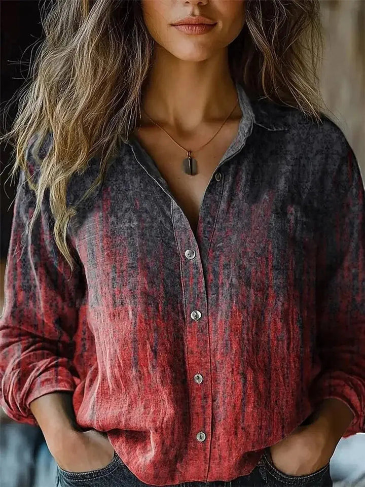 Women's boho long sleeve button-up floral blouse, offering a comfortable and relaxed fit.