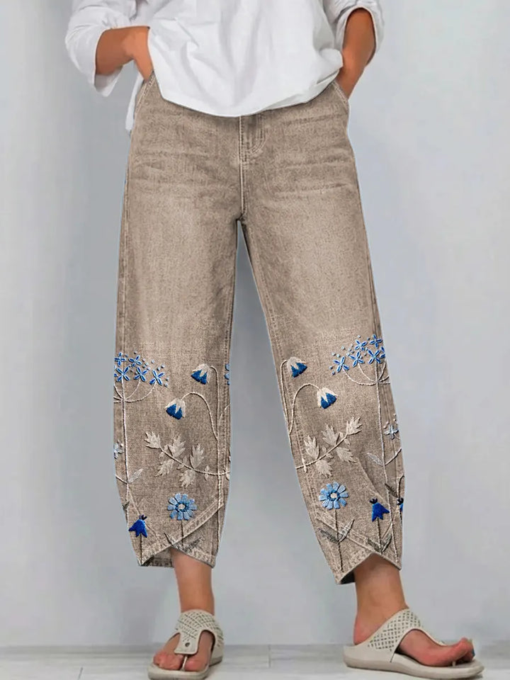 Women's boho floral print casual trousers, relaxed fit for summer comfort.
