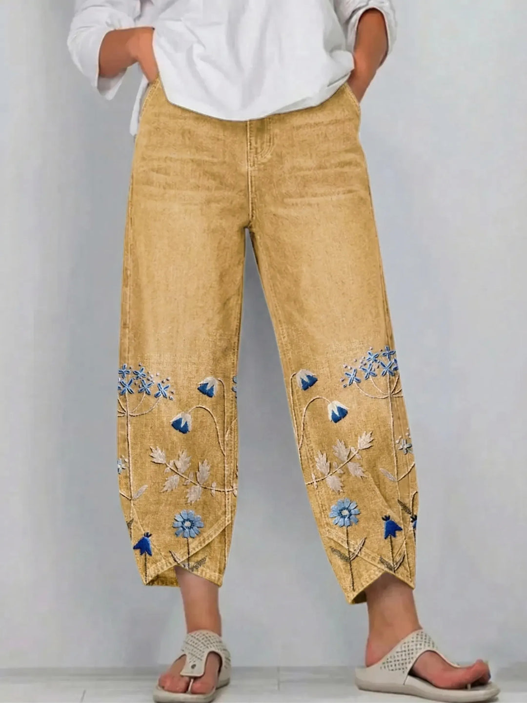 Comfortable women's relaxed fit floral print boho pants, ideal for everyday casual style.