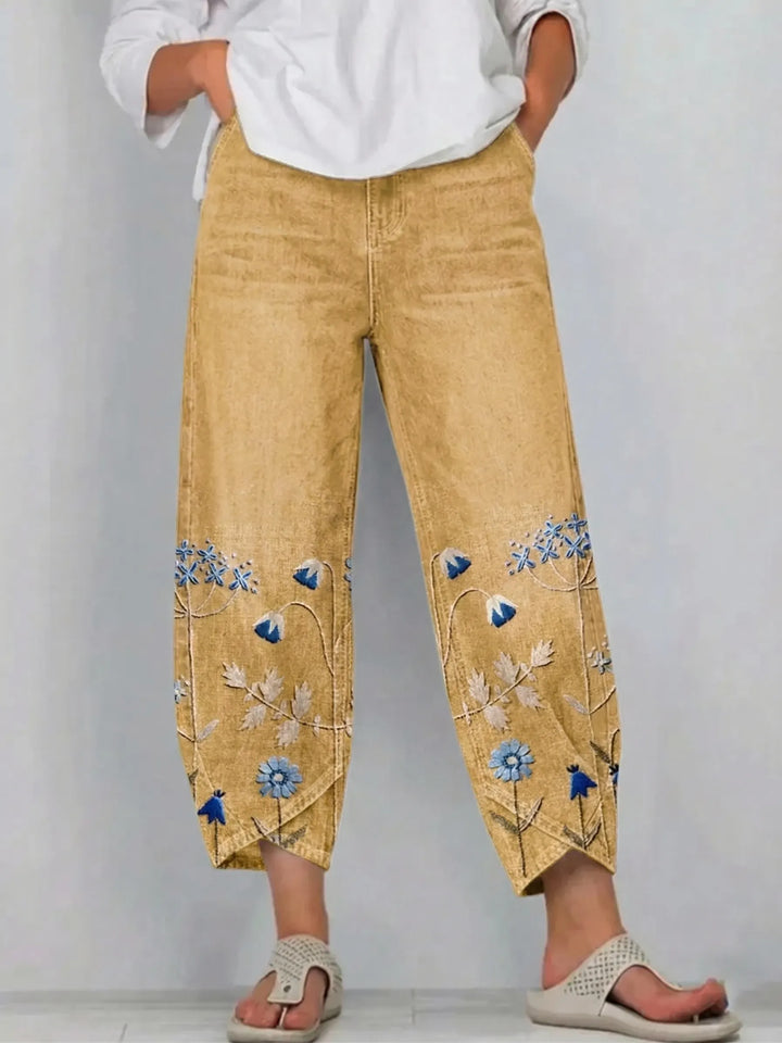 Comfortable women's relaxed fit floral print boho pants, ideal for everyday casual style.