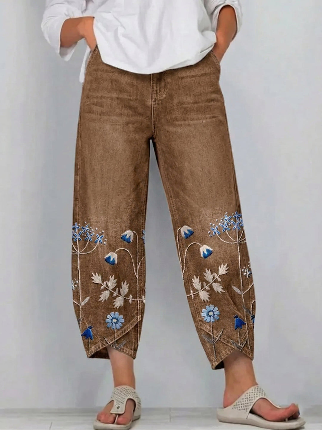 Boho flower print loose trousers for women, lightweight & stylish summer fashion bottoms.