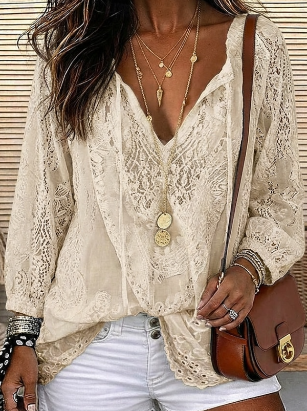 Elegant women's boho lace V-neck kimono cardigan, a chic lightweight top ideal for spring and summer layering.