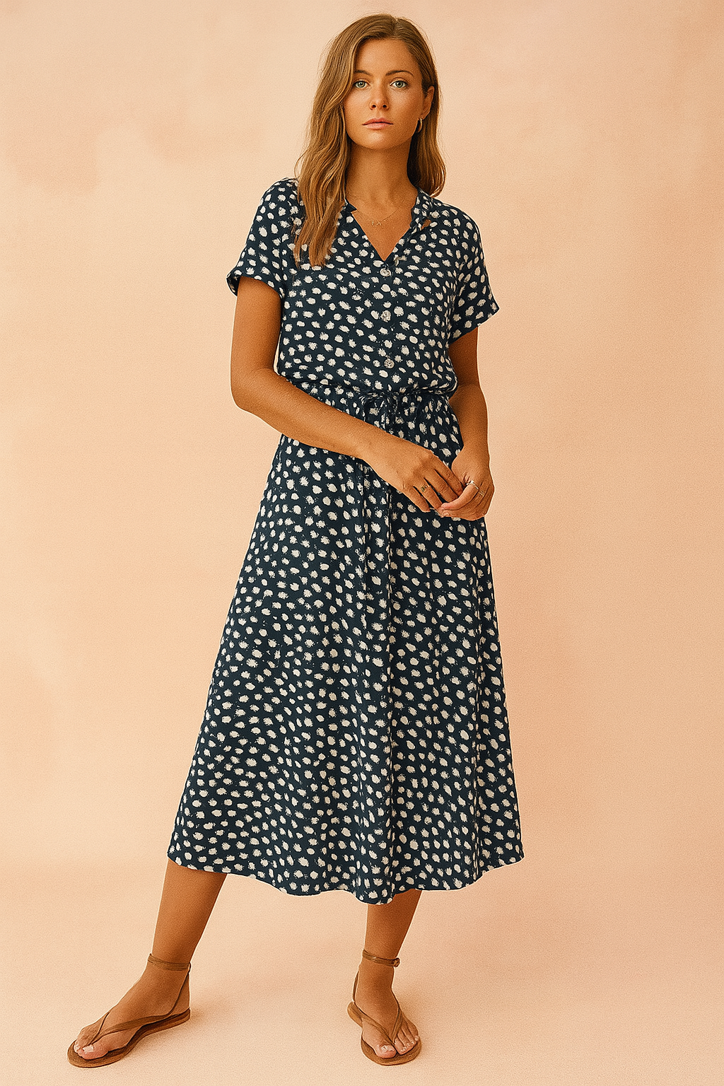 Versatile women's bohemian polka dot midi dress, a stunning choice for summer garden parties.
