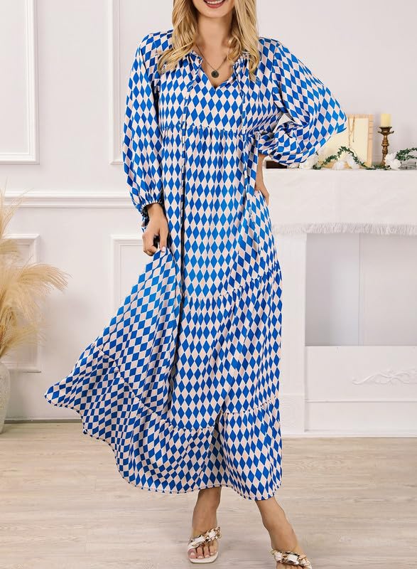 Women's summer boho maxi dress: puff sleeves, V-neck, and a beautiful, eye-catching floral print.