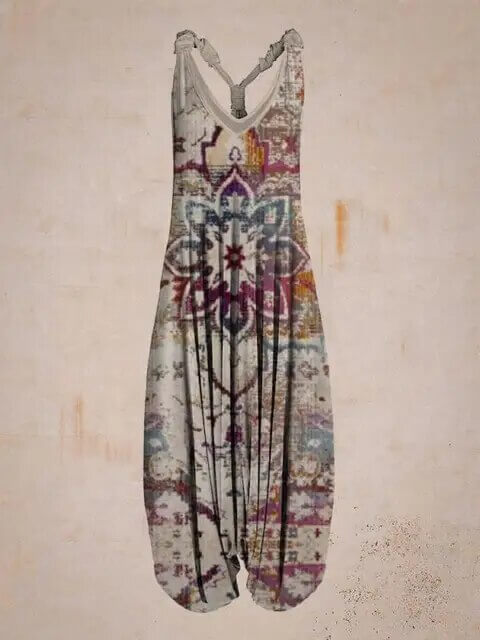 Relaxed fit women's boho sleeveless jumpsuit, ideal for casual summer days.