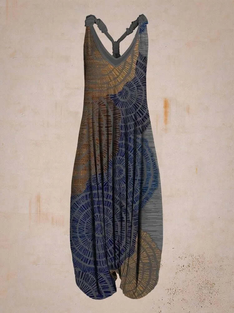 Stylish bohemian women's jumpsuit with a relaxed fit, ideal for vacation.