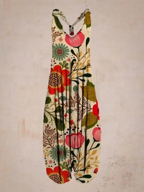 Women's summer boho jumpsuit, sleeveless and comfortable for vacation.