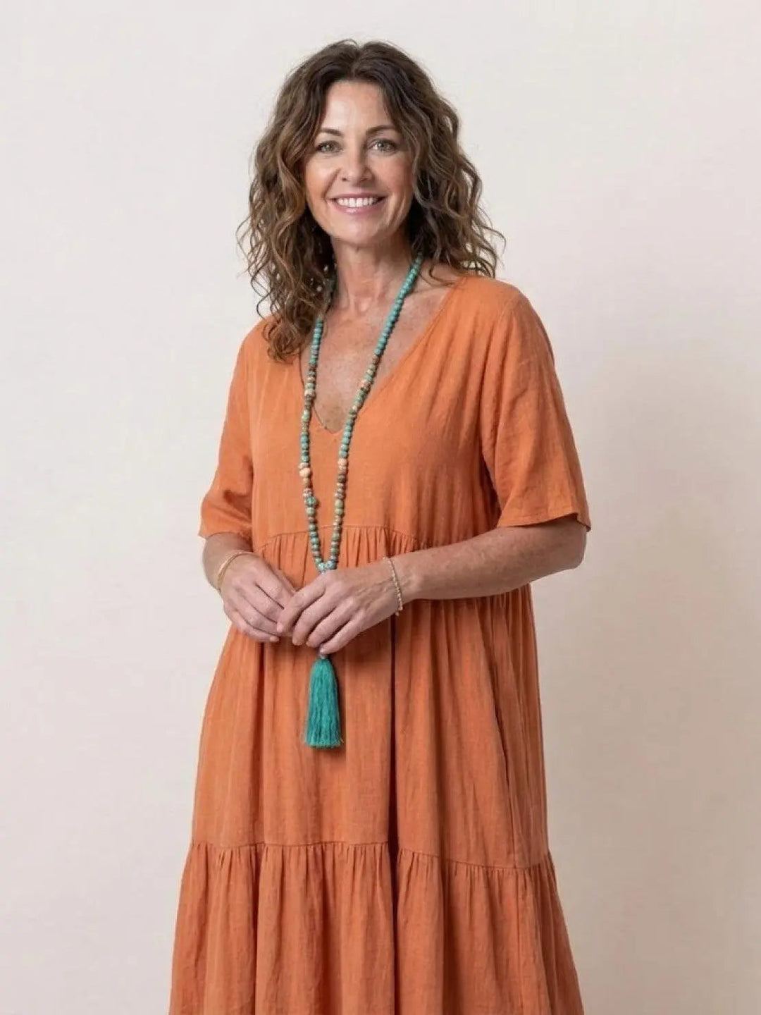 Flowy women's summer dress, boho tiered design, swing style, comfy & chic.
