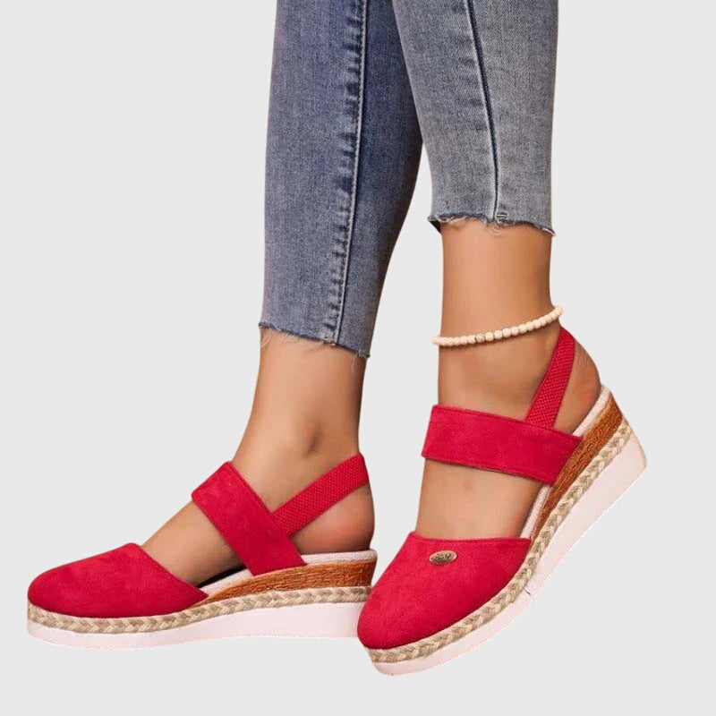 Women's elevated braided closed toe sandals, featuring comfortable straps for a stylish summer.
