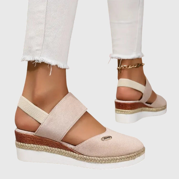 Modern women's braided closed toe sandals, elevated for comfort and casual summer everyday style.