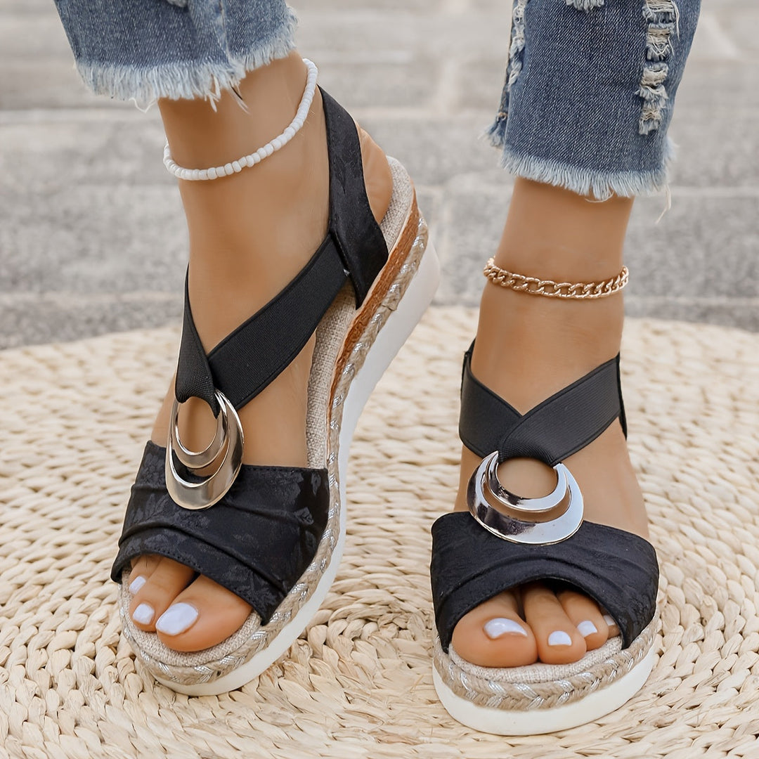 Chic women's braided rope platform sandals, slip-on, ideal for summer, beach, vacation, or casual wear.