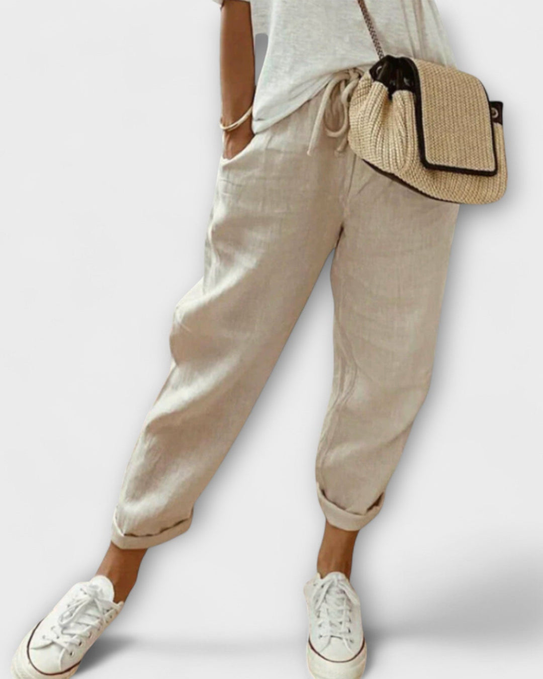Women's breathable linen wide-leg trousers, perfect for summer casual wear.