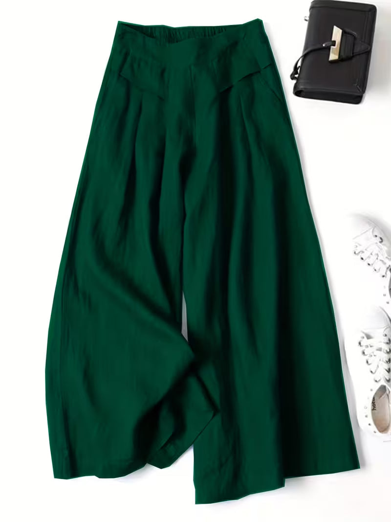 Comfortable high-waisted wide-leg trousers, perfect for everyday wear, travel, and fashion.