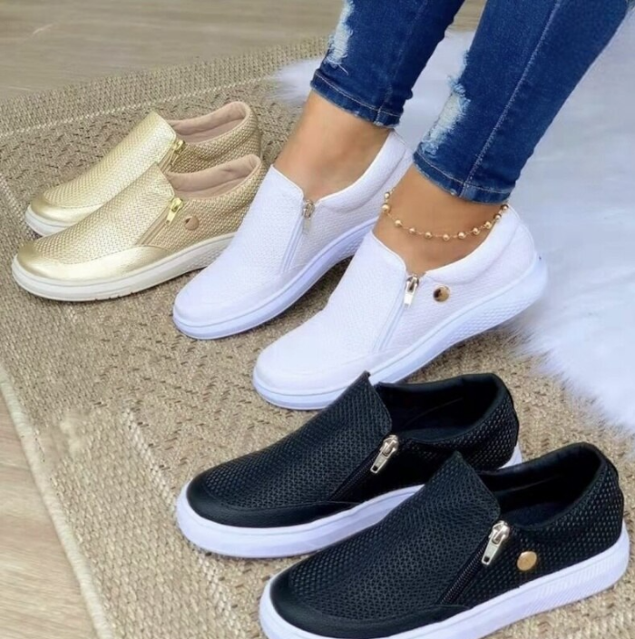 Comfortable women's breathable platform sneakers, easy slip-on style with side zip for everyday casual fashion.