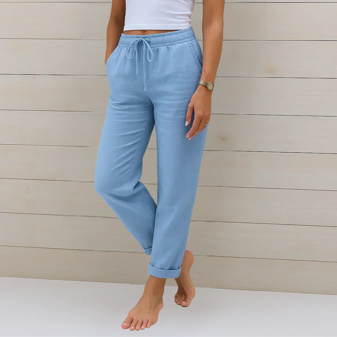 Comfortable women's pants with stretch fit. Breathable design, perfect versatile trousers for daily fashion.