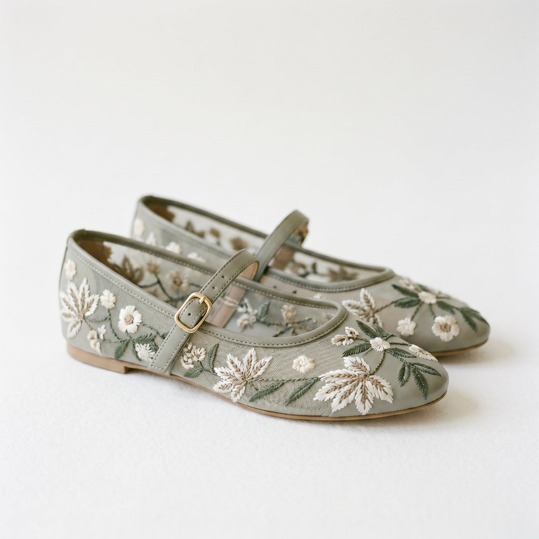 Elegant summer ballet flats for women with beautiful embroidered flowers & breathable design.