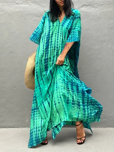 Women's breezy caftan maxi dress with a flowing silhouette, perfect for effortless summer style.