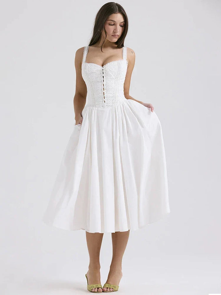 Button-front midi dress for women, lightweight & breezy. Great for summer, vacation, beach, or effortless casual style.