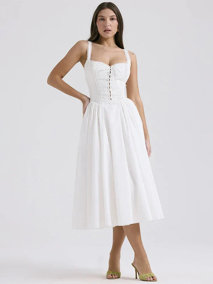 Effortless women's summer midi dress, lightweight & relaxed fit. A breezy casual style, perfect for vacation wear.